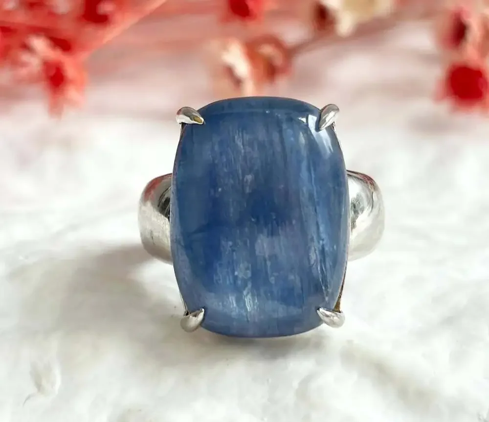 Kyanite Solitaire Cabochon Gemstone Sterling Silver Claw Prong Set 925 Vintage R